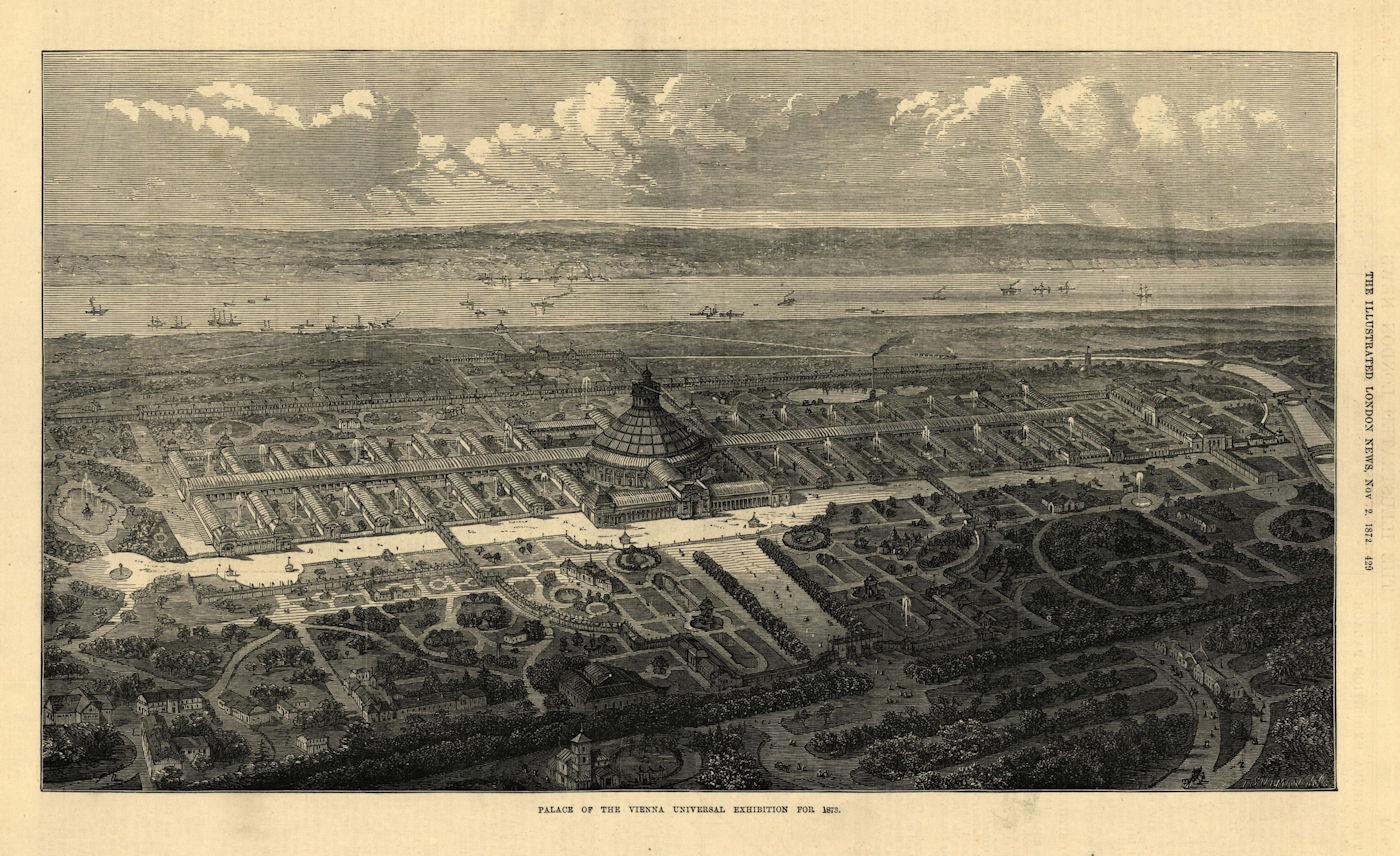 Palace of the Vienna Universal Exhibition for 1873. Austria 1872 old print